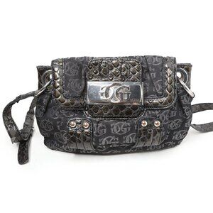 VINTAGE GUESS Monogram Shoulder Bag Y2K Era Black Logo Fabric Faux Croc Purse